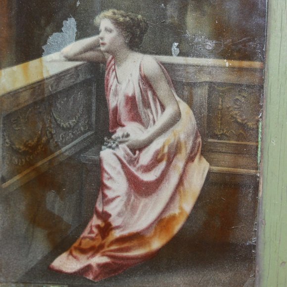 Vintage Advertising Victorian Woman Print Mounted on Wood Plaque With Glass - Picture 3 of 4